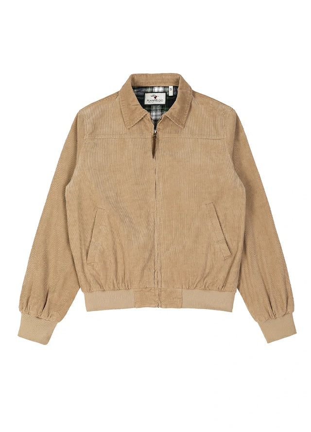 Front view of a women's warm khaki long-sleeves cozy corduroy jacket