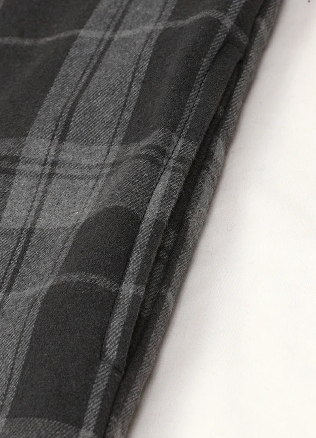 Close-up of the seam pocket of a gray men's sherpa-lined zipper shirt jacket