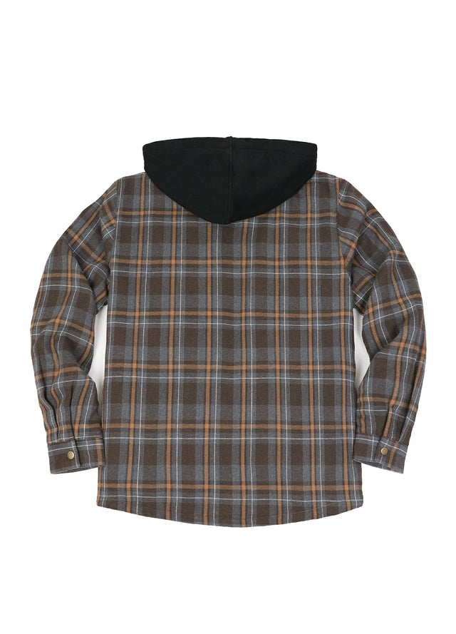 Men's Sherpa Lined Full Zip Up Flannel Plaid Hooded Jacket