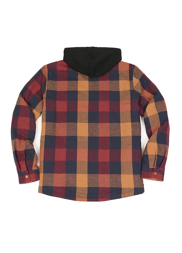 Men's Sherpa Lined Full Zip Up Flannel Plaid Hooded Jacket