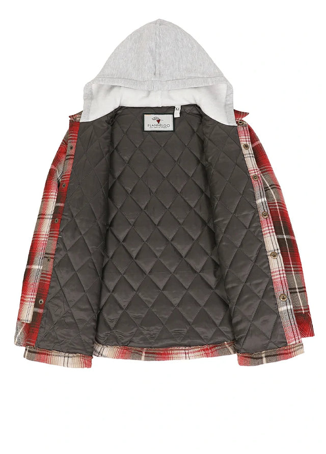 Kids Hooded Flannel Shirt Jacket With Quilted Lined
