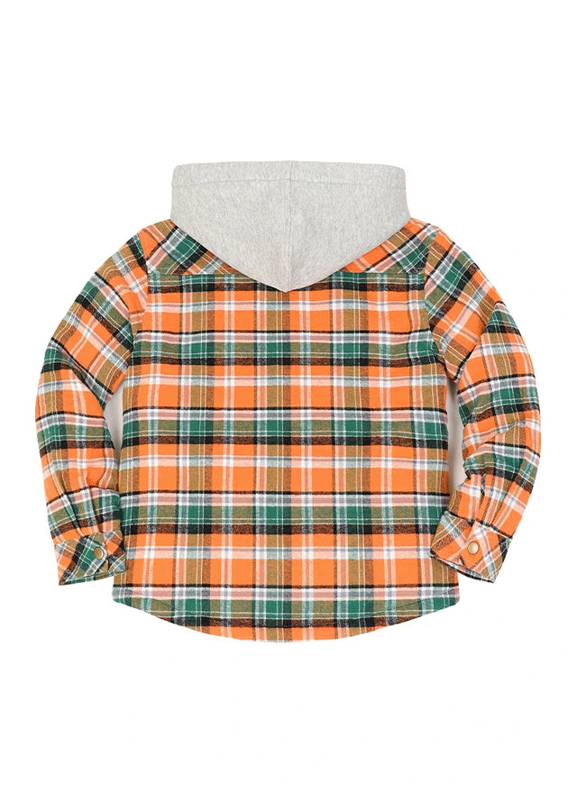 Kids Boys and Girls Quilted Lined Hooded Flannel Shirt Jacket,Snap Button