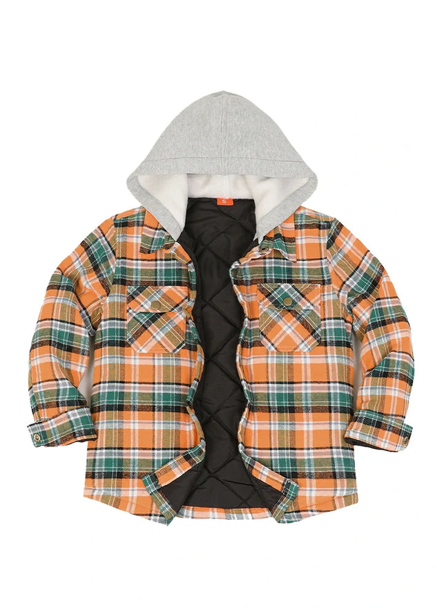 Kids Boys and Girls Quilted Lined Hooded Flannel Shirt Jacket,Snap Button