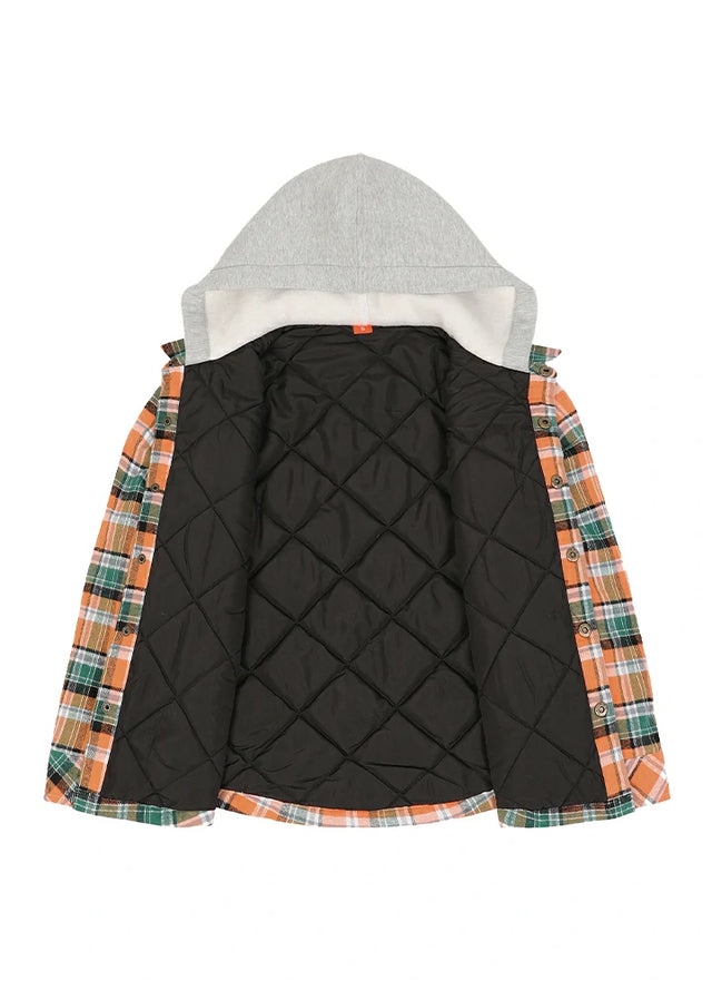 Kids Boys and Girls Quilted Lined Hooded Flannel Shirt Jacket,Snap Button