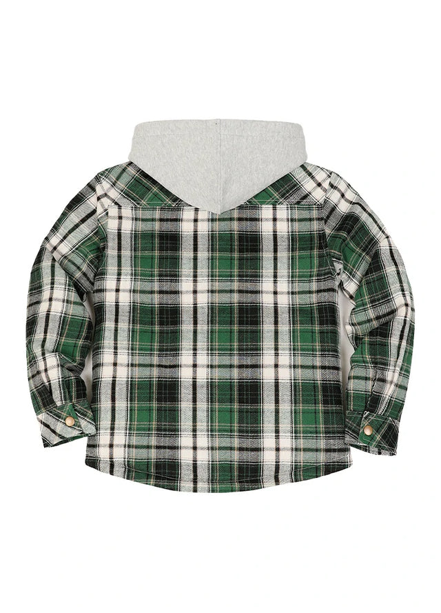 Kids Boys and Girls Quilted Lined Hooded Flannel Shirt Jacket,Snap Button