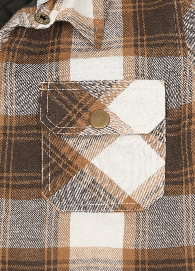 Kids Boys and Girls Quilted Lined Hooded Flannel Shirt Jacket,Snap Button