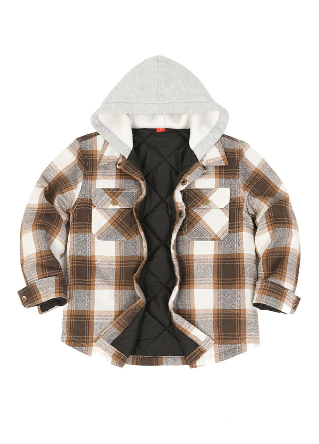 Kids Boys and Girls Quilted Lined Hooded Flannel Shirt Jacket,Snap Button