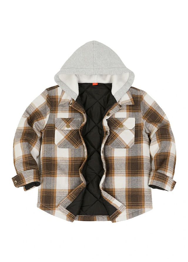 Kids Boys and Girls Quilted Lined Hooded Flannel Shirt Jacket,Snap Button