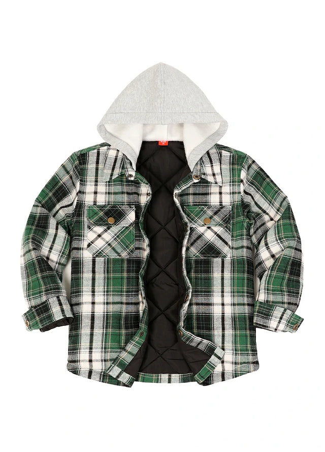 Kids Boys and Girls Quilted Lined Hooded Flannel Shirt Jacket,Snap Button