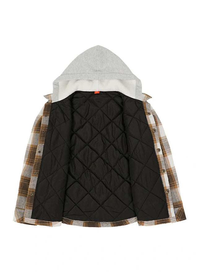 Kids Boys and Girls Quilted Lined Hooded Flannel Shirt Jacket,Snap Button