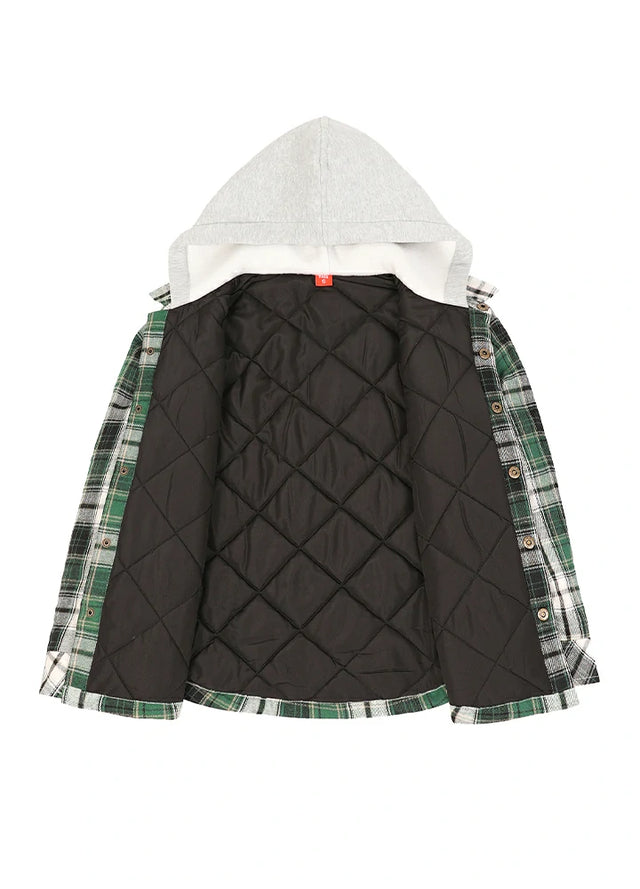 Kids Boys and Girls Quilted Lined Hooded Flannel Shirt Jacket,Snap Button
