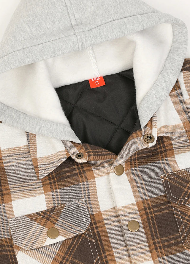 Kids Boys and Girls Quilted Lined Hooded Flannel Shirt Jacket,Snap Button