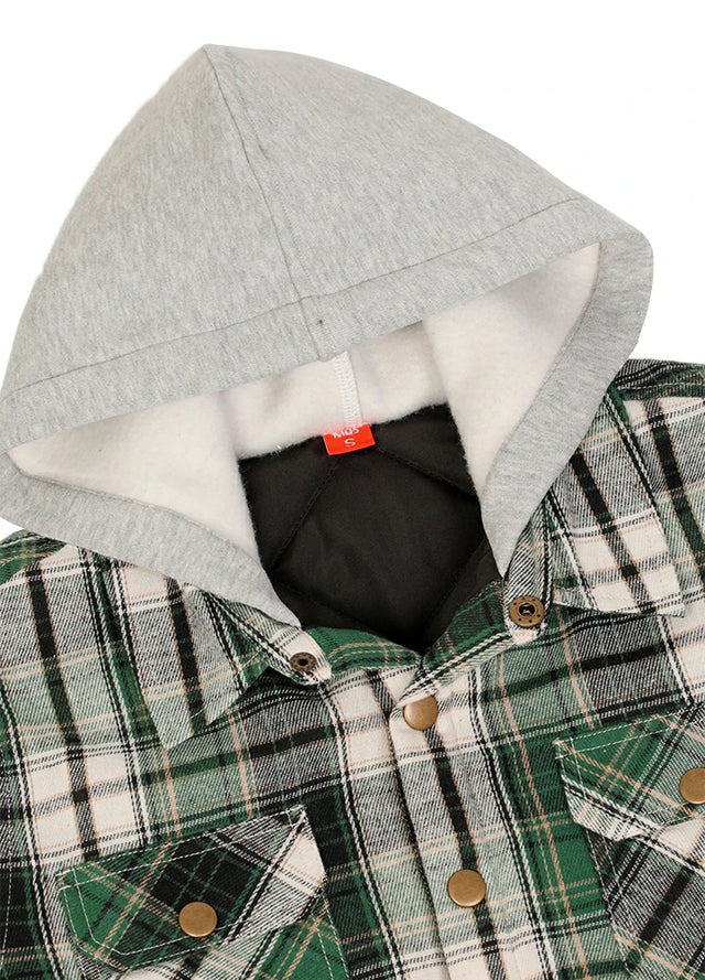 Kids Boys and Girls Quilted Lined Hooded Flannel Shirt Jacket,Snap Button