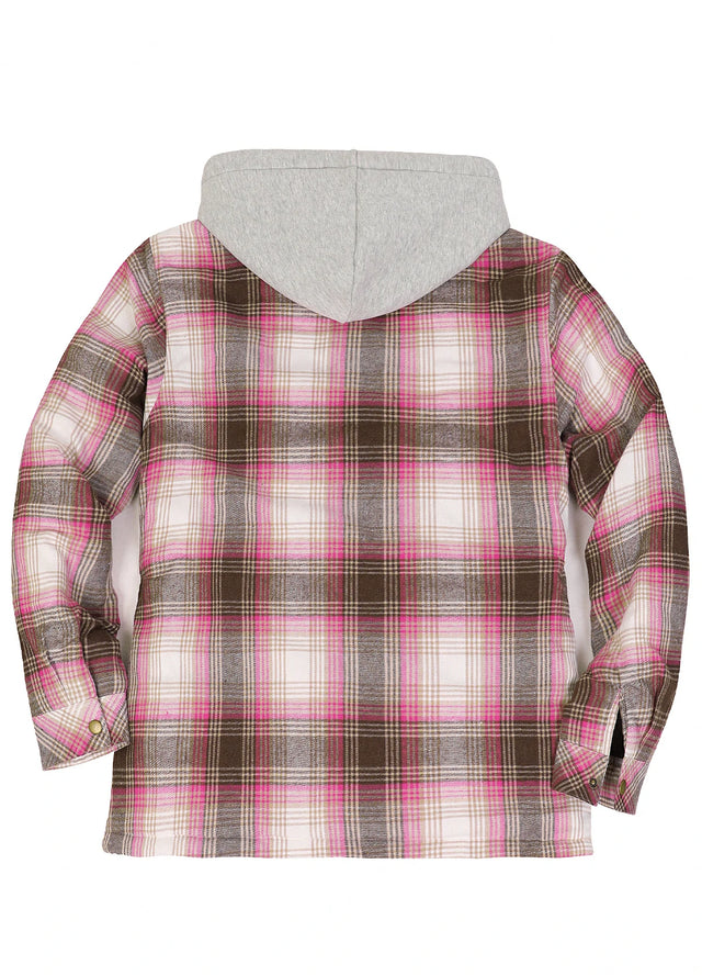 Women's Full Zip Up Quilted Lined Flannel Jacket,Snap Button Closure