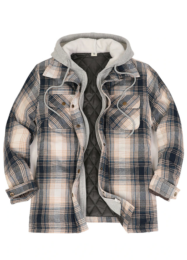 Women's Full Zip Up Quilted Lined Flannel Jacket,Snap Button Closure