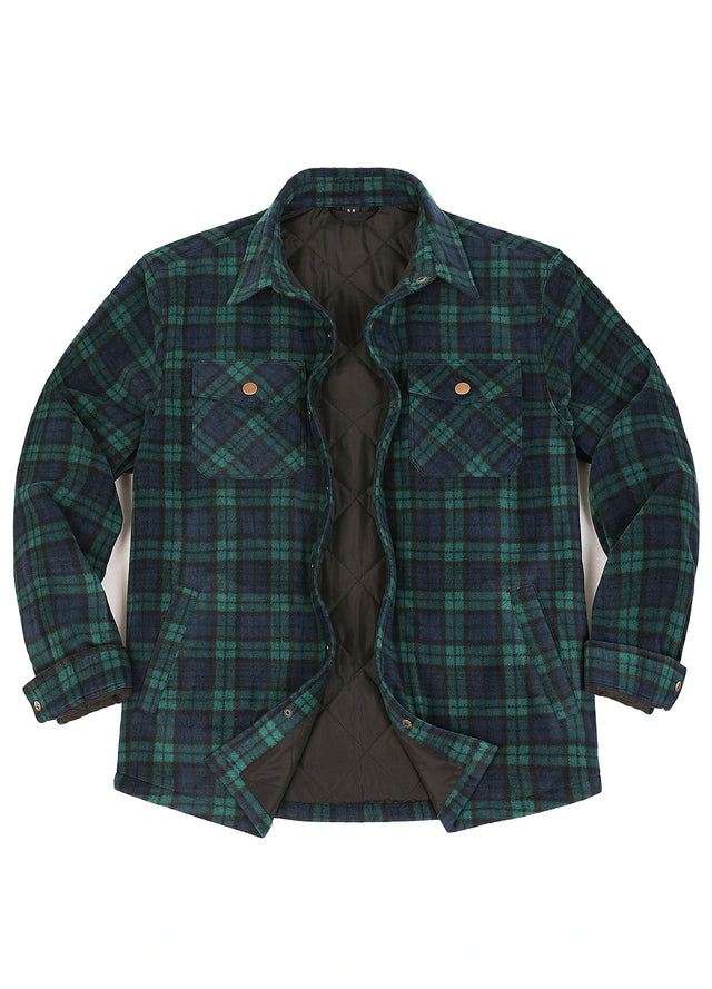 Men's Quilted Lined Snap Button Shirt Jacket