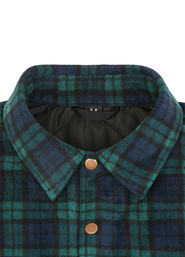 Men's Quilted Lined Snap Button Shirt Jacket