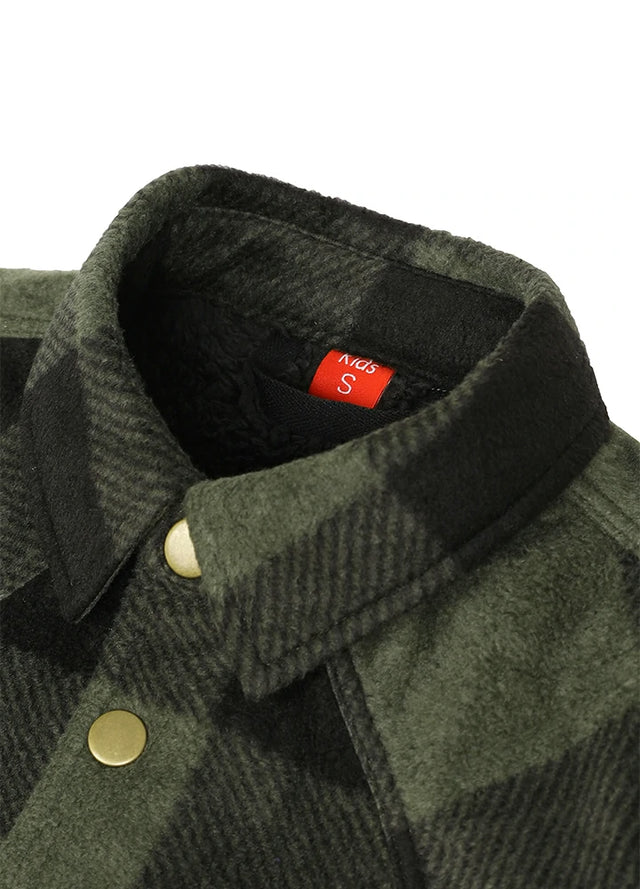 Kids Warm Fleece Lined Snap Button Shirt Jacket