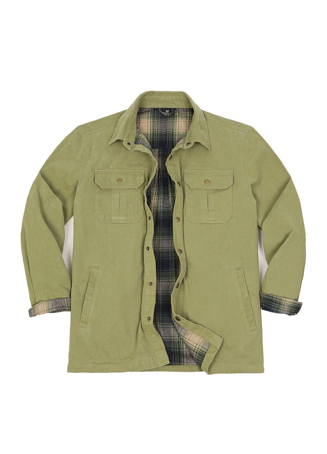 Herren-Hemdjacke aus schwerer gewaschener Baumwolle mit Flanellfutter