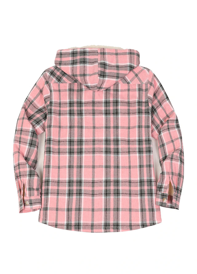 Women's Sherpa Lined Flannel Jacket with Hood, Button Up Plaid