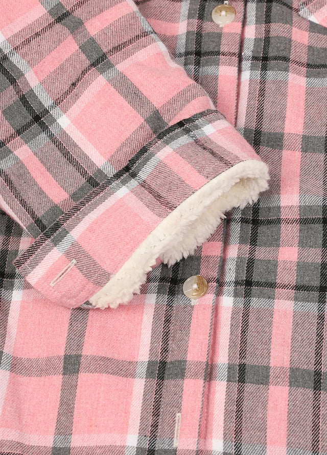 Women's Sherpa Lined Flannel Jacket with Hood, Button Up Plaid