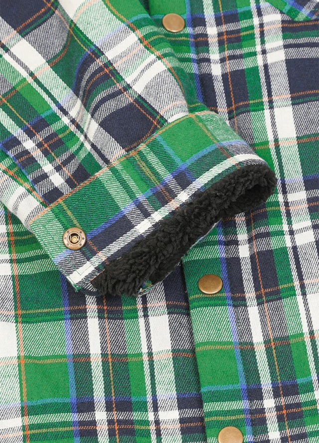 Men's Snap Front Flannel Shirt Jacket, Sherpa-Lined Plaid Shacket