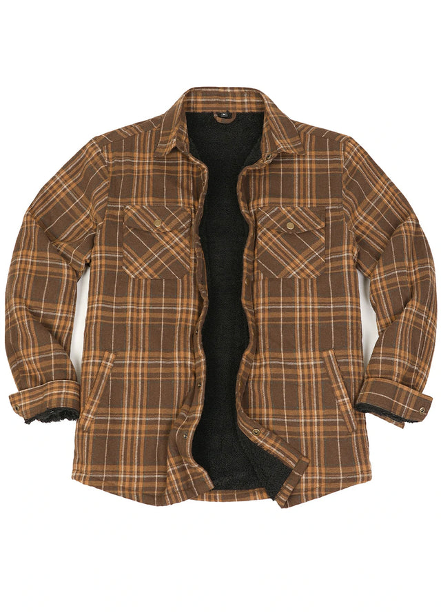 Men's Snap Front Flannel Shirt Jacket, Sherpa-Lined Plaid Shacket