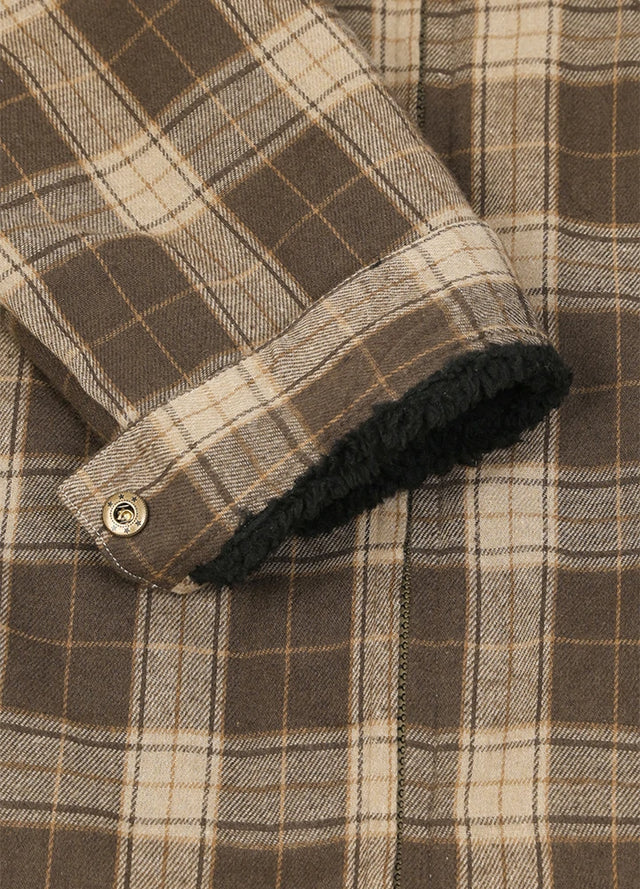 Men's Warm Sherpa Fleece Lined Full Zip Up Plaid Flannel Shirt Jacket