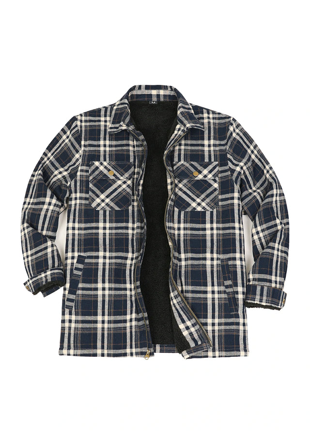 Men's Warm Sherpa Fleece Lined Full Zip Up Plaid Flannel Shirt Jacket