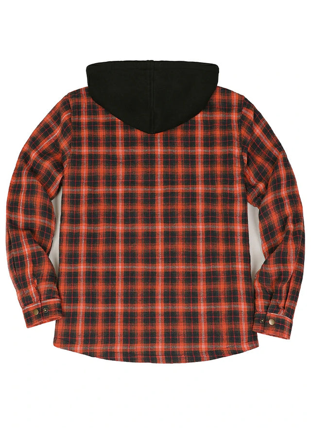 Men's Hooded Flannel Shirt Jacket,Snap Front,Sherpa-Lined Plaid