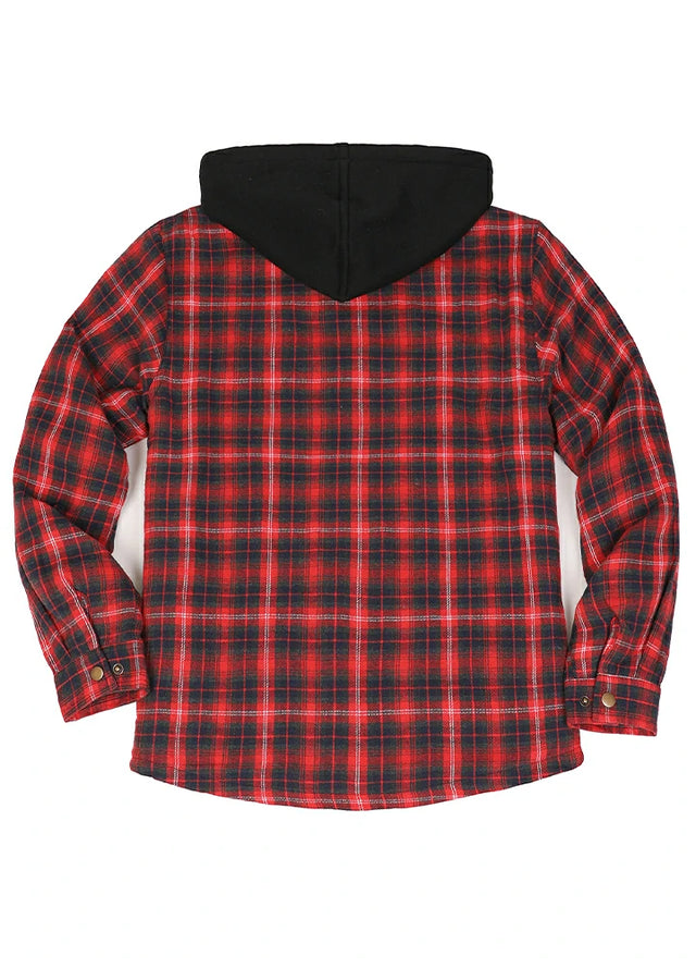 Men's Hooded Flannel Shirt Jacket,Snap Front,Sherpa-Lined Plaid