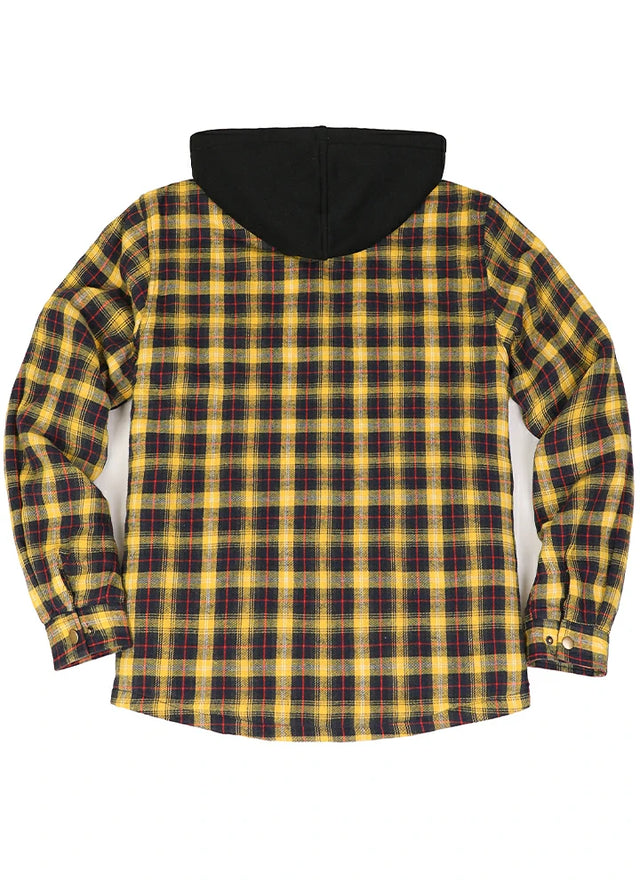 Men's Hooded Flannel Shirt Jacket,Snap Front,Sherpa-Lined Plaid