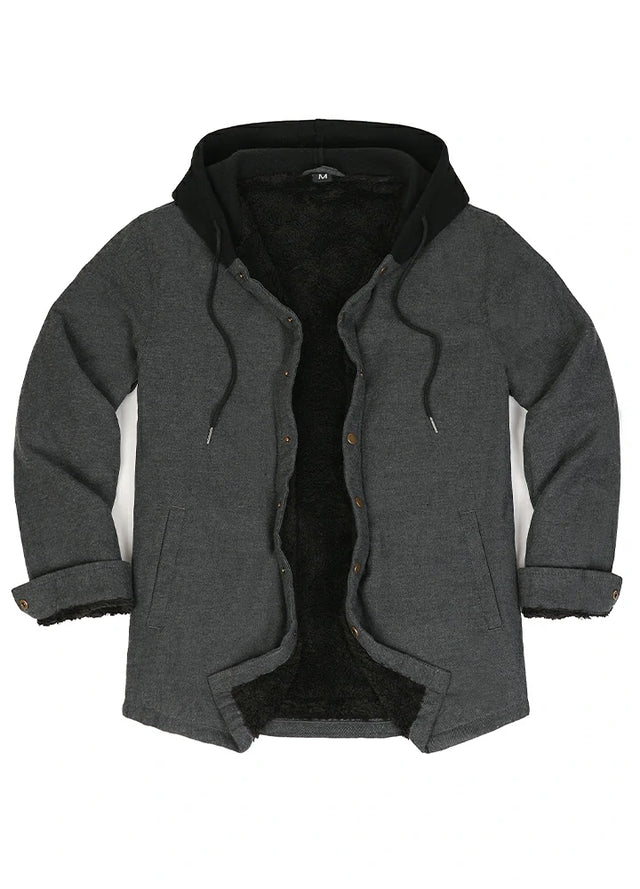 Men's Hooded Flannel Shirt Jacket,Snap Front,Sherpa-Lined Plaid