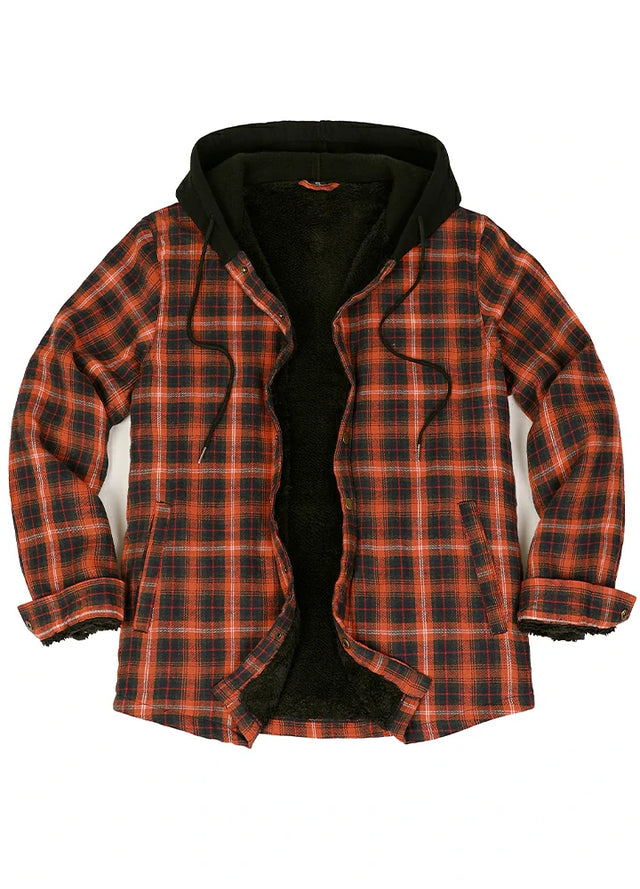 Men's Hooded Flannel Shirt Jacket,Snap Front,Sherpa-Lined Plaid