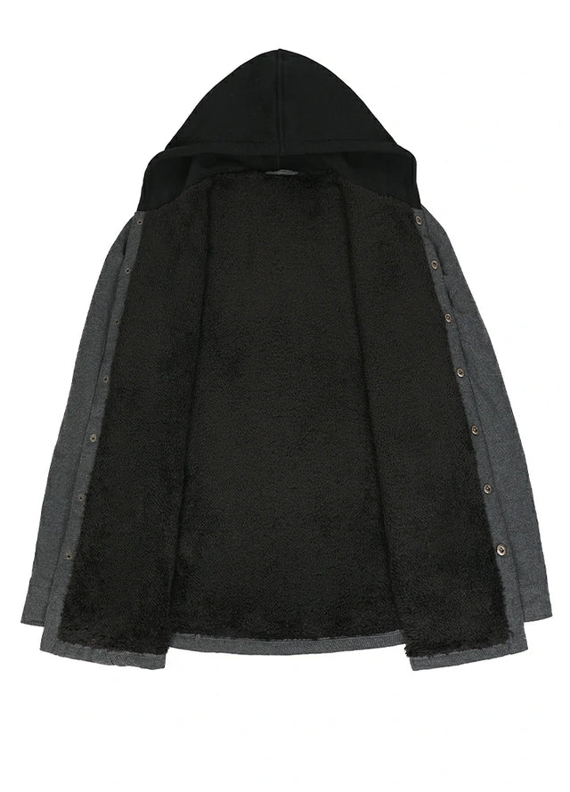 Men's Hooded Flannel Shirt Jacket,Snap Front,Sherpa-Lined Plaid