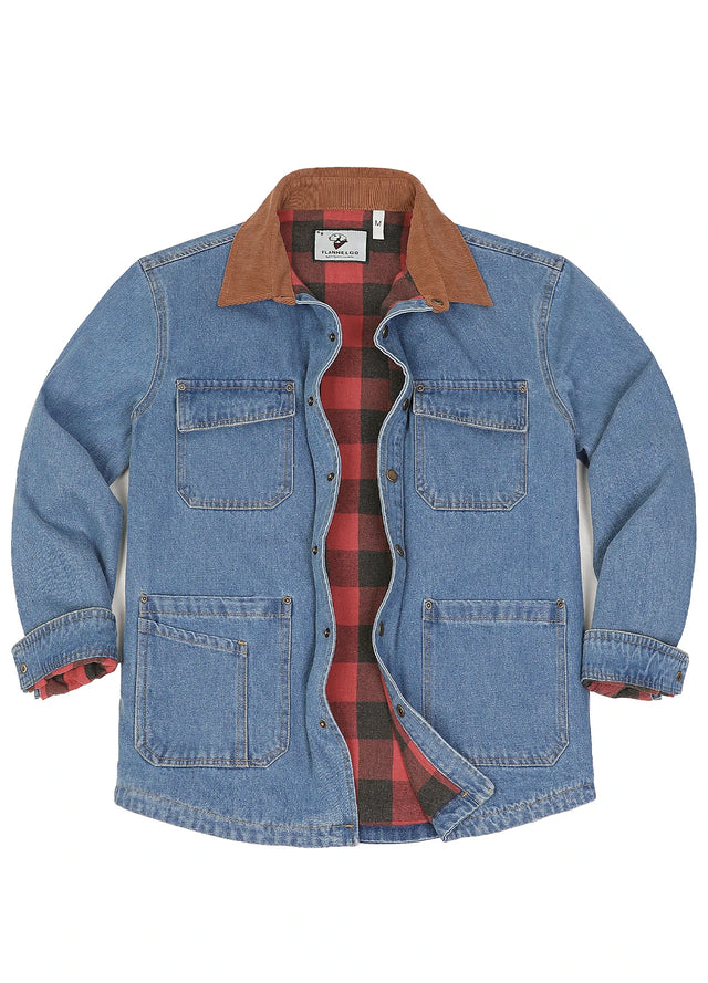 Men's Flannel Lined Utility Denim Shacket Workwear Inspired, 11.2 oz