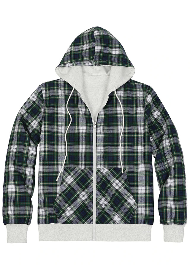 Men's Reversible Plaid Zip-Up Hooded Sweatshirt