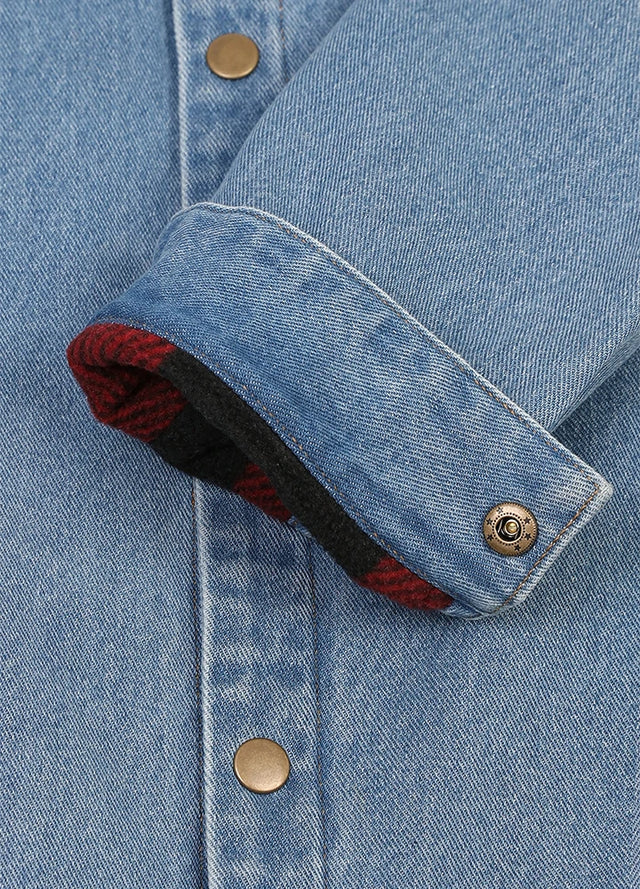 Men's Classic Denim Fleece Lined Shirt Jacket