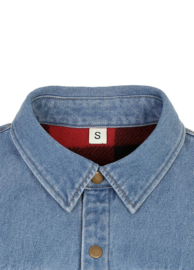 Men's Classic Denim Fleece Lined Shirt Jacket
