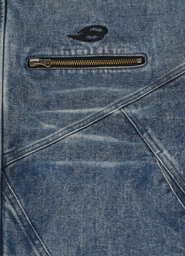 Heavyweight Pleated Washed Deconstructed Denim Jacket