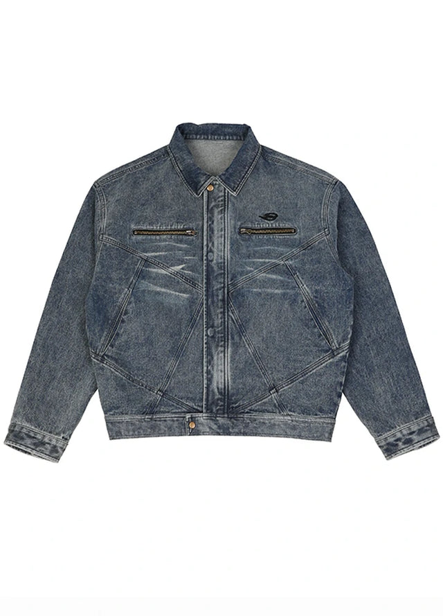 Heavyweight Pleated Washed Deconstructed Denim Jacket