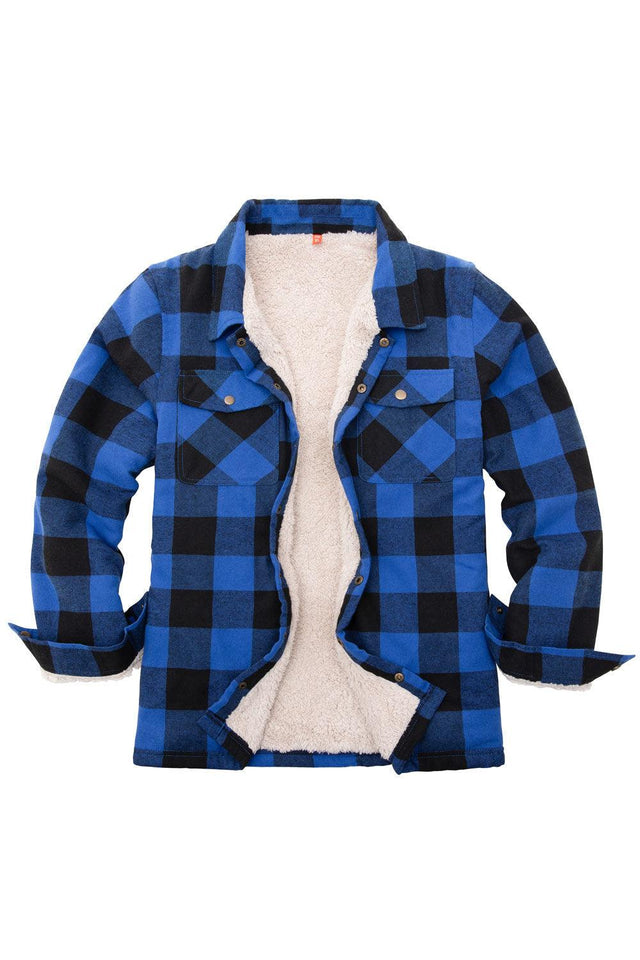 Front view of kids blue flannel shacket