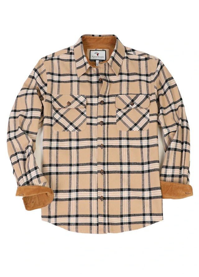 Front view of light khaki men's warm timberline midweight flannel shirt