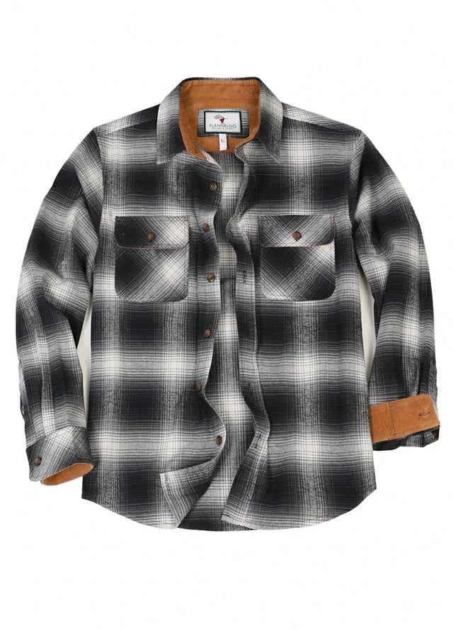 Front view of gray white men's warm timberline midweight flannel shirt