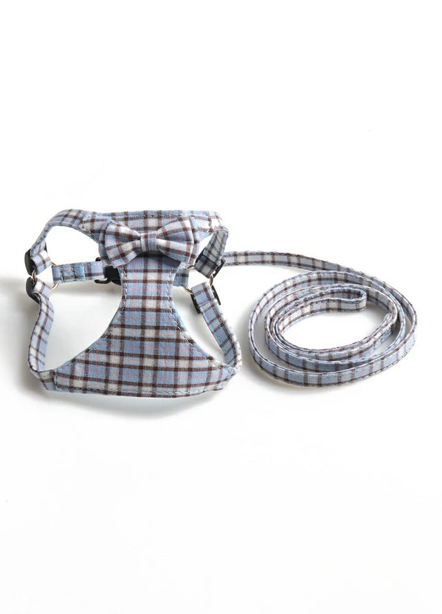 Dog‘s Bow-Knot Plaid Harness Leash Set
