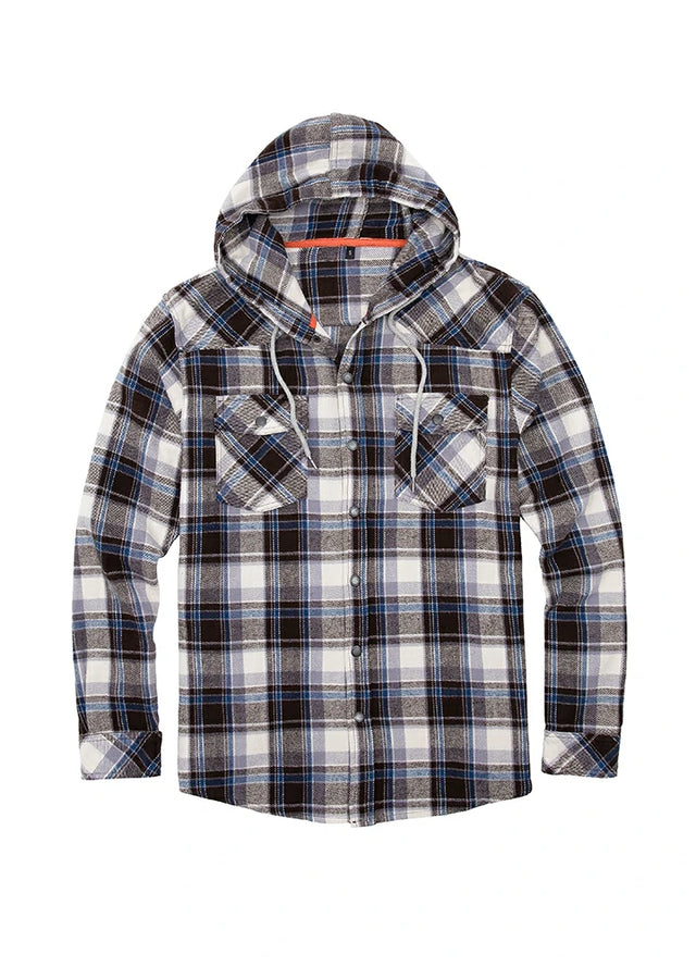 Front view of coffee white men's heavyweight flannel hoodie