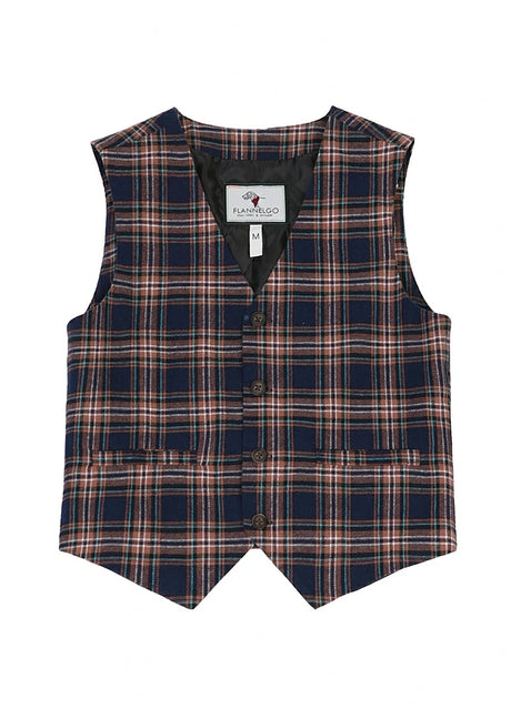 Front view of kids navy brown dressy suit vest