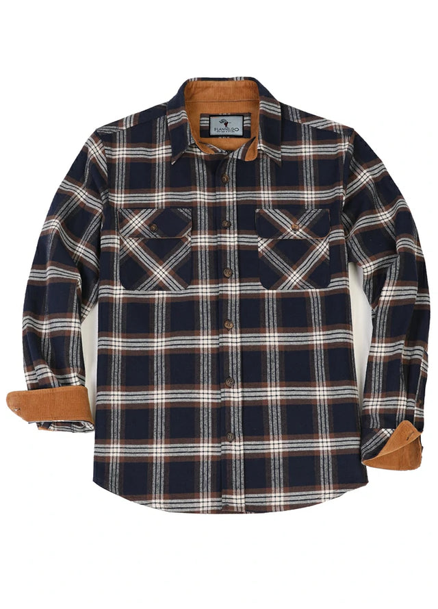 Front view of navy coffee men's timberline midweight flannel shirt