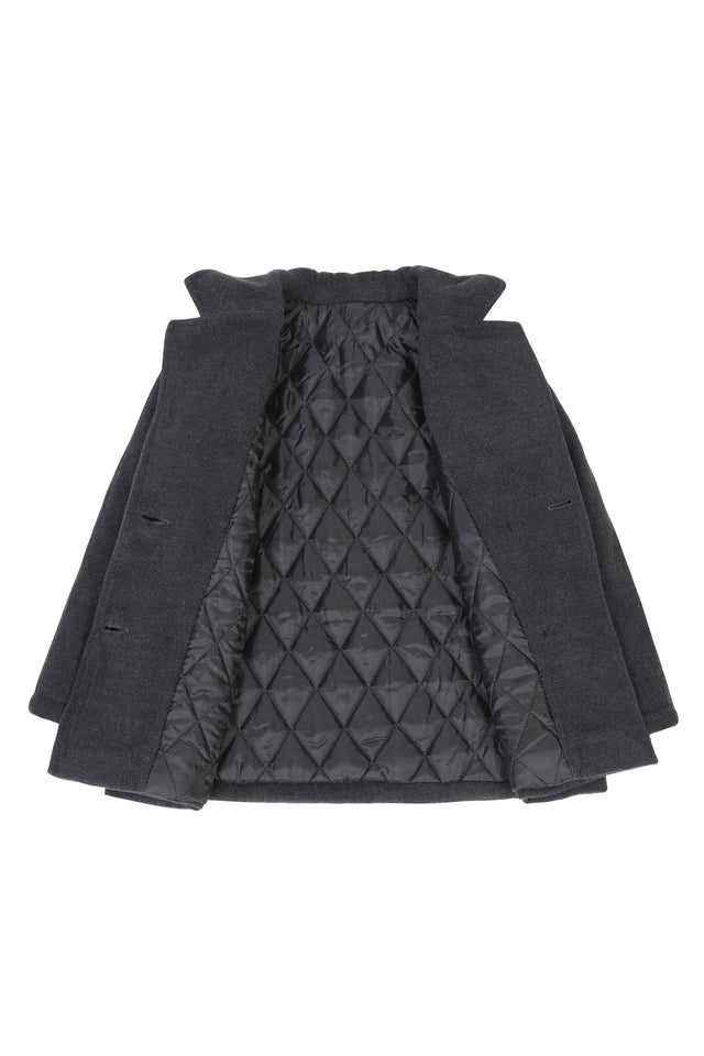 Quilted lined of grey boy's wool peacoat detail
