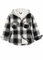 Front view of kids fleece-lined white black flannel jacket